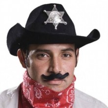 YETİŞKİN ŞERİFF KOVBOY ŞAPKA BANDANA VE BIYIK