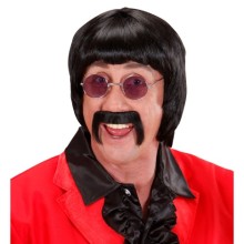 Bıyıklı Gözlüklü 60'lı Yıllar Siyah Erkek Peruk